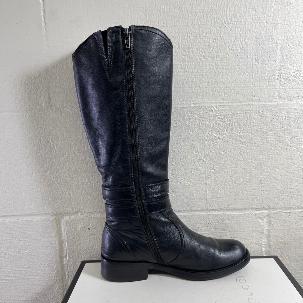Miz Mooz Charlize Black Leather Tall Knee High Riding Boots Buckle Women's 6 US - Picture 2 of 13